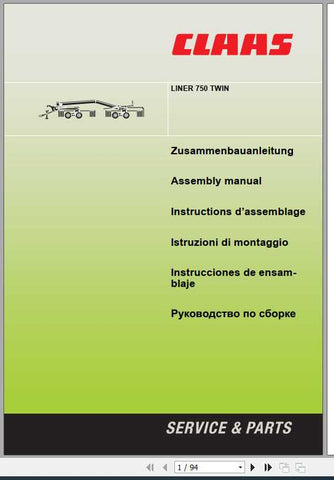Discover the essential CLAAS Swathers Liner 750 Twin Assembly Instruction Manual, now available in a convenient PDF format. This comprehensive guide is designed to streamline