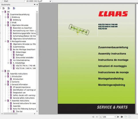 Discover the essential CLAAS Swathers Assembly Instruction Manual for models VOLTO 740H, 740HR, 640H, 640HR, and 64. This comprehensive PDF file is designed to provide you with