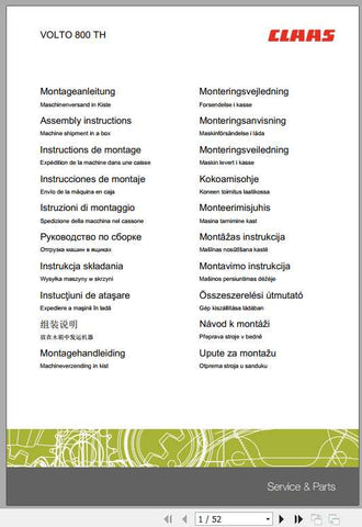 Ensure optimal performance of your CLAAS SWATHERS VOLTO 800 TH with our comprehensive Assembly Instruction Manual, available in a convenient PDF format. This manual provides