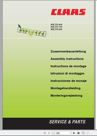 Ensure your CLAAS Swathers—VOLTO 870, VOLTO 770, and VOLTO 670—are always operating at peak performance with our comprehensive Assembly Instruction Manual
