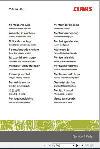 Discover the essential CLAAS Swathers Volto 900 T Assembly Instruction Manual, now available