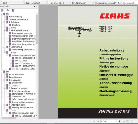 Discover the essential CLAAS TEDDERS VOLTO 1050, 1300, 1320 Fitting Instruction Manual, now available in a convenient PDF format. This comprehensive guide is designed to streamline the setup and maintenance of your tedders, ensuring optimal performance and longevity.