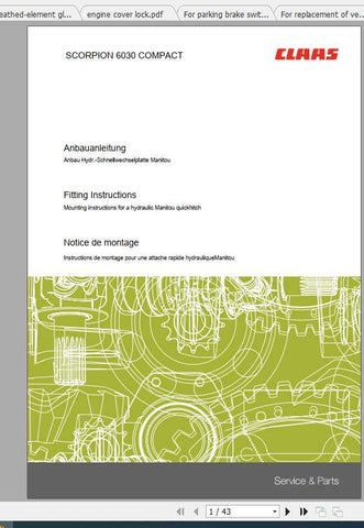 Enhance your operational efficiency with the CLAAS Telehandlers Scorpion 6030 Compact Fitting Instruction Manual. This comprehensive PDF file is designed to provide you with clear, step-by-step guidance for the assembly and maintenance of your telehandler, ensuring optimal performance and longevity.