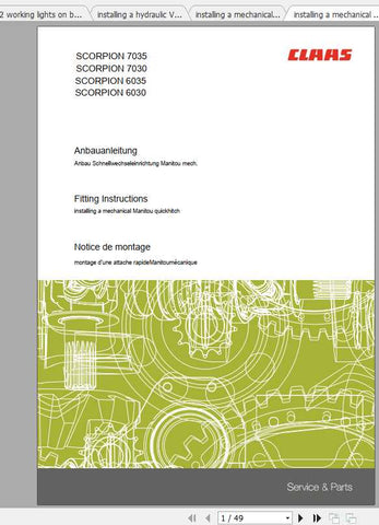 Unlock the full potential of your CLAAS Telehandlers with the Scorpion 7035, 7030, 6035, and 6030 Fitting Instruction Manual. This comprehensive PDF file is designed to provide you with clear, step-by-step guidance for optimal setup and operation, ensuring your equipment performs at its best.