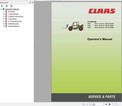 Enhance your operational efficiency with the CLAAS Telehandlers Scorpion 7045, 7040, and 7030 Operator’s Manual, now available in a convenient PDF format. This comprehensive guide is designed to provide you with essential information on the features, functions