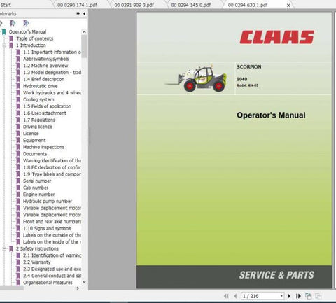 Discover the essential CLAAS Telehandlers Scorpion 9055 Operator’s Manual, now available in a convenient PDF format. This comprehensive guide is designed to enhance