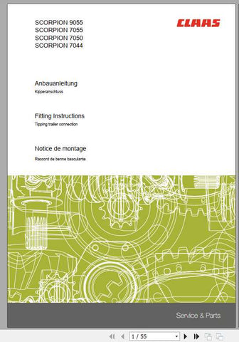 Enhance your CLAAS Telehandler experience with the Scorpion 9055, 7055, 7050, and 7044 Fitting Instruction Manual. This comprehensive PDF file provides detailed guidance to ensure proper installation and maintenance of your equipment, maximizing its performance and longevity.