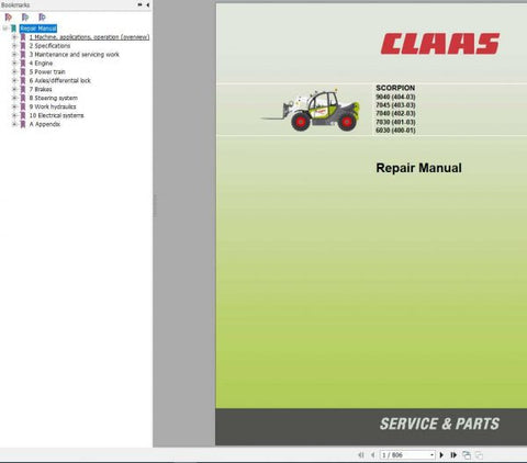Unlock the full potential of your CLAAS Telehandler Scorpion 6030 – 9040 with our comprehensive Repair Manual (Model 400-01 – 404-03). This PDF file is meticulously crafted to provide you with detailed insights and step-by-step instructions for maintenance and repairs, ensuring your equipment operates at peak performance.
