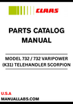 Discover the essential CLAAS Telehandler Scorpion 732 / 732 Varipower Parts Catalogue Manual, specifically designed for serial numbers K3100021 to K3199999. This comprehensive manual is your go-to resource for identifying and sourcing the right parts for your telehandler, ensuring optimal performance and longevity.