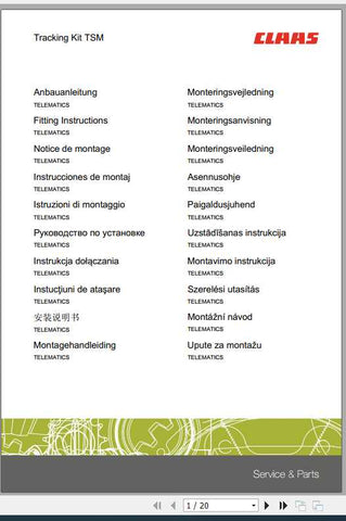 Enhance your CLAAS equipment with the CLAAS Tracking Kit TSM Fitting Instruction Manual, available in a convenient PDF format. This comprehensive guide provides step-by-step instructions to ensure a seamless installation process, allowing you to maximize the efficiency of your tracking system