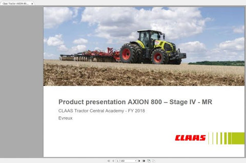 Experience the power and efficiency of the CLAAS AXION 800 Stage IV-MR tractor, designed for optimal performance in demanding agricultural environments. This PDF manual provides comprehensive insights into the features and specifications of the 2018 model, ensuring you have all the information needed to maximize your tractor's capabilities.
