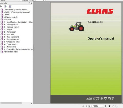 Discover the essential CLAAS Tractor Elios 230-210 Operator’s Manual, now available in a convenient PDF format. This comprehensive guide is designed to enhance your understanding
