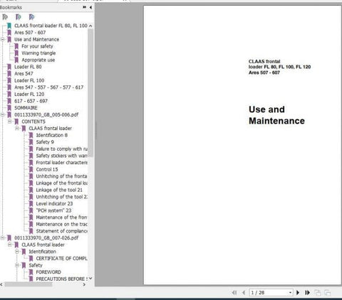 Discover the essential CLAAS Tractor Loader FL 80, FL 100, and FL 120 ARES 507-607 Use and Maintenance Manual, now available in a convenient PDF format. This comprehensive