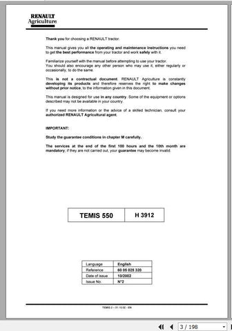 Discover the essential CLAAS Tractor Temis 550 Use and Maintenance Manual, now available in a convenient PDF format. This comprehensive guide is designed to help you maximize