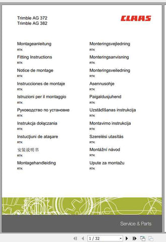 Enhance your agricultural efficiency with the CLAAS Trimble AG 372 and AG 382 Fitting Instruction Manual, now available in a convenient PDF format. This comprehensive guide provides step-by-step instructions to ensure seamless installation and optimal performance of your Trimble equipment.