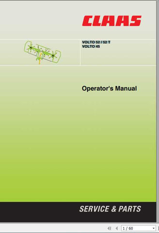 Discover the essential CLAAS VOLTO 52 and 52T VOLTO 45 Operator’s Manual, now available in a convenient PDF format. This comprehensive guide is designed to enhance your understanding and operation of these advanced agricultural machines, ensuring
