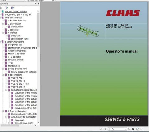 Enhance your operational efficiency with the CLAAS VOLTO 740 H and 640 H Operator’s Manual, available in a convenient PDF format. This comprehensive guide is designed to provide you with essential information on the VOLTO 740 HR and 640 HR models,