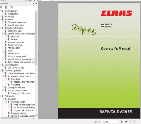 Enhance your operational efficiency with the CLAAS VOLTO 75 T VOLTO 750 Operator’s Manual, now available in a convenient PDF format. This comprehensive guide is designed to provide you with essential information and insights to maximize the performance of your VOLTO 750 model.