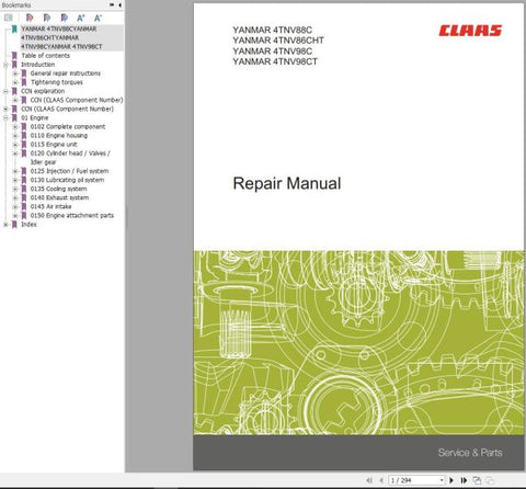 Unlock the full potential of your CLAAS YANMAR engines with our comprehensive Repair Manual, specifically designed for models 4TNV88C, 4TNV86CHT, 4TNV98C, and 4TNV98CT. This PDF file is an essential resource for both professionals and DIY enthusiasts, providing detailed instructions and insights to keep your engine 