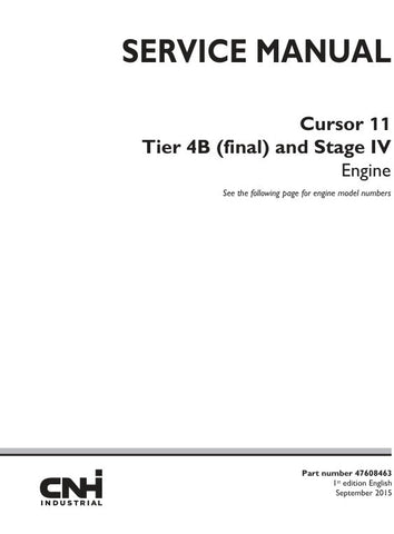 Unlock the full potential of your CNH Cursor 11 Tier 4B (Final) and Stage IV engine with the comprehensive manual (part number 47608463) available in PDF format. This essential resource provides detailed insights into engine specifications, maintenance procedures, and troubleshooting tips, ensuring optimal performance and longevity of your equipment. Perfect for technicians and operators alike, this manual is your go-to guide for maximizing efficiency and minimizing downtime. Don't miss out on the
