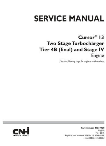 Enhance your engine maintenance with the CNH Cursor 13 Two Stage Turbocharger Tier 4B (Final) and Stage IV Engine Service Manual (PDF File) 47730922. This comprehensive manual provides detailed insights and step-by-step instructions for servicing your turbocharger, ensuring optimal performance and longevity. With easy-to-follow diagrams and expert tips, you can confidently tackle repairs and maintenance, saving time and reducing costs. Perfect for professionals and DIY enthusiasts alike, this digital resour