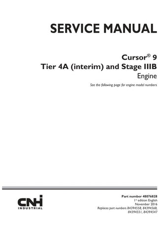 Unlock the full potential of your CNH Cursor 9 Tier 4A (Interim) and Stage IIIB engine with the comprehensive manual (48076828) in PDF format. This essential guide provides detailed insights into engine specifications, maintenance procedures, and troubleshooting tips, ensuring optimal performance and longevity. Perfect for technicians and operators alike, this manual is your go-to resource for maximizing efficiency and minimizing downtime. Invest in your engine's future today!