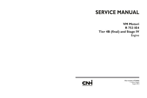 Unlock the full potential of your CNH Industrial VM Motori R 753 IE4 Tier 4B (Final) and Stage IV engine with the comprehensive service manual (part number 47730965) available in PDF format. This essential guide provides detailed insights into maintenance, troubleshooting, and repair procedures, ensuring your engine operates at peak performance. With easy navigation and clear illustrations, this manual is an invaluable resource for both professionals and DIY enthusiasts, helping you save time and reduce cos