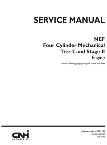 Unlock the full potential of your CNH NEF Four Cylinder Engine with the comprehensive Mechanical Tier 2 and Stage II Engine Service Manual (PDF File - 47899763). This essential guide provides detailed insights into maintenance, troubleshooting, and repair procedures, ensuring your engine operates at peak performance. With clear illustrations and step-by-step instructions, you'll save time and reduce costs by tackling repairs with confidence. Perfect for both professionals and DIY enthusiasts, this manual