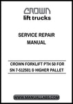  Enhance your operational efficiency with the CROWN FORKLIFT PTH 50 Parts Catalog Manual, specifically designed for serial numbers 7-512501 and higher. This comprehensive PDF guide provides detailed information on all essential pallet parts, ensuring you have the right resources at your fingertips for maintenance and repairs.