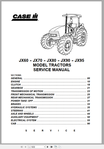 CASE IH TRACTOR JX 60, 70, 80, 90, 95 SERVICE MANUAL - PDF FILE
