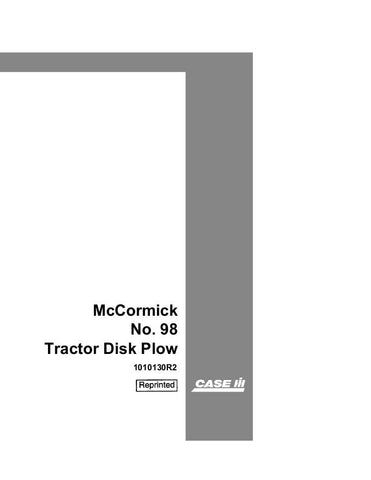Case IH 98 Tractor Disk - McCormick Operator`s Manual 1010130R2 - Manual labs