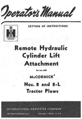 Case IH Remote Hydraulic Cylinder Lift Attachment for 8L Tractor Operator`s Manual 1011717R1 - Manual labs
