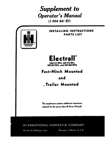 Case IH Supplement to OM 1004441R1- Fast Hitch & Trailer - IH Operator`s Manual 1014026R2 - Manual labs