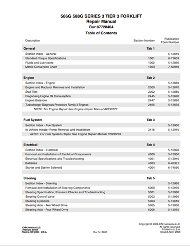 Case 586G 588G SERIES 3 TIER 3 FORKLIFT Service Repair Manual Bur 87728464