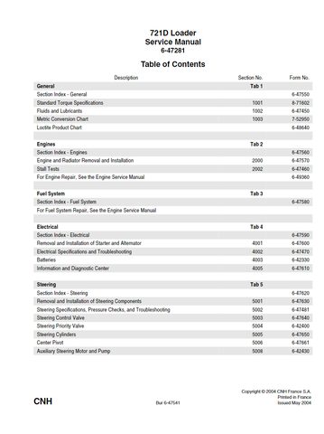 Case 721D Wheel Loader Service Repair Manual Bur 6-47543, 6-47541