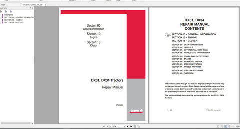 CASE IH DX31, DX34 TRACTORS REPAIR MANUAL - PDF FILE