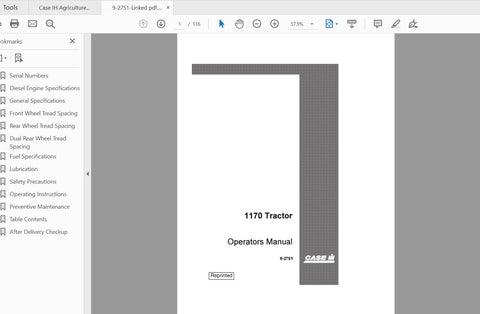 CASE IH TRACTOR 1170 TRACTOR- PRIOR TO SN 8675001 OPERATOR’S MANUAL 9-2751 - PDF FILE