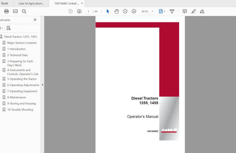 CASE IH TRACTOR 1255, 1455 DIESEL OPERATOR’S MANUAL 1091540R2 - PDF FILE