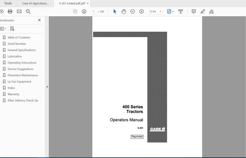 CASE IH TRACTOR 400 CASE GAS OPERATOR’S MANUAL 9-261 - PDT FILE