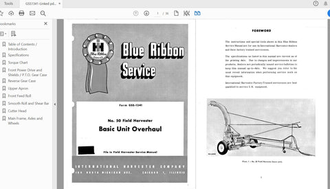 CASE IH TRACTOR 50 FIELD HARVESTER BASIC UNIT OVERHAUL SERVICE MANUAL GSS1341 - PDF FILE