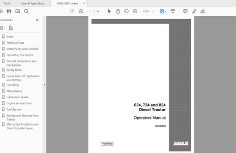 CASE IH TRACTOR 624, 724, 824 DIESEL OPERATOR’S MANUAL 1090316R1 - PDF FILE