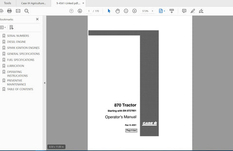 CASE IH TRACTOR 870 OPERATOR’S MANUAL 9-4561 - PDF FILE