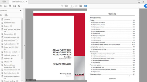 CASE IH TRACTOR AXIAL-FLOW 7230, 8230, 9230 COMBINES SERVICE MANUAL 47627350 - PDF FILE