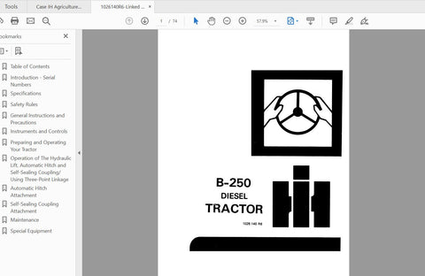 CASE IH TRACTOR B-250 DIESEL - 1026140R6  OPERATOR’S MANUAL - PDF FILE
