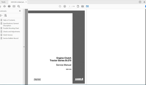 CASE IH TRACTOR B-275 ENGINE CLUTCH SERVICE MANUAL GSS1245 - PDF FILE