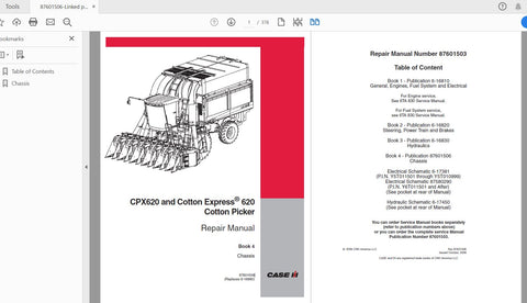 CASE IH TRACTOR CPX620 COTTON PICKER CHASSIS REPAIR MANUAL 87601506 - PDF FILE