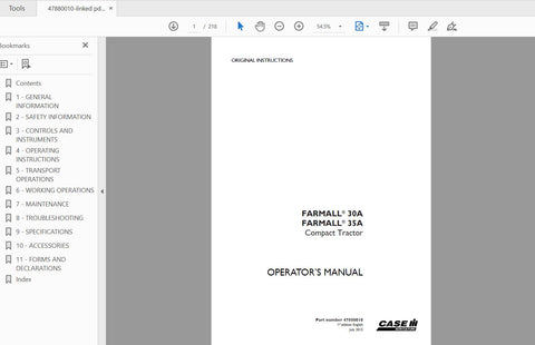 CASE IH TRACTOR FARMALL 30A,35A 47880010 OPERATOR’S MANUAL - PDF FILE