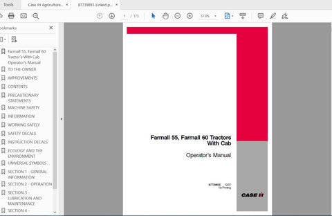 CASE IH TRACTOR FARMALL 55, 60 WITH CAB 87739893 OPERATOR’S MANUAL - PDF FILE
