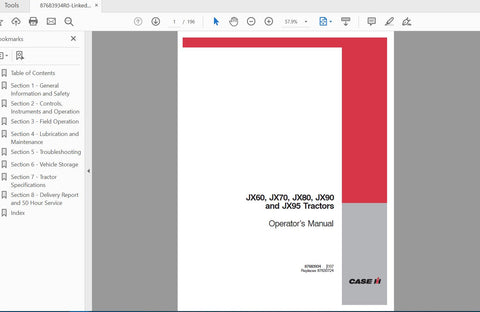 CASE IH TRACTOR JX60,70,80,90,95 87683934 OPERATOR’S MANUAL - PDF FILE