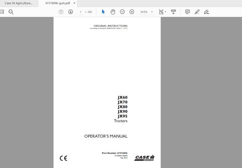 CASE IH TRACTOR JX60 70, 80, 90, 95 47376896 OPERATOR’S MANUAL - PDF FILE